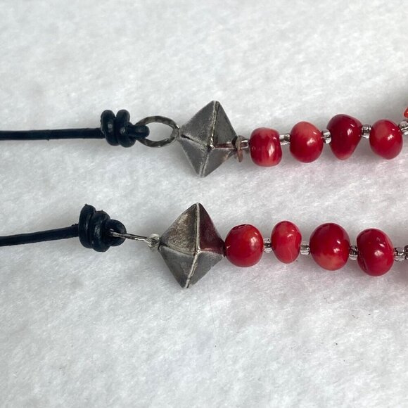 Signed Peyote Bird Sterling Silver 925 Beaded Red Red Coral Necklace 17" - 19" - Picture 5 of 16